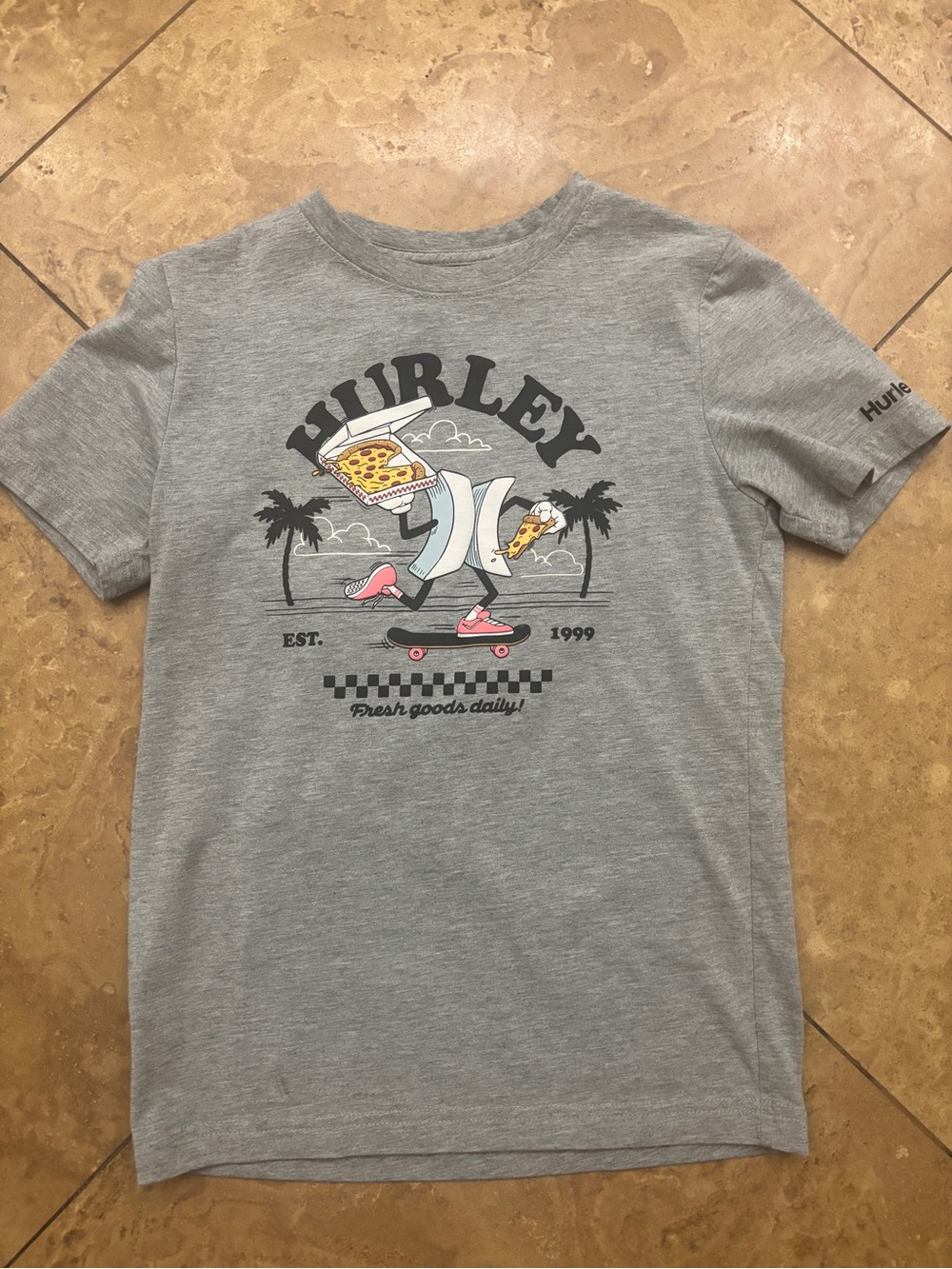 Hurley Gray Kids Skateboard Pizza Graphic Tee